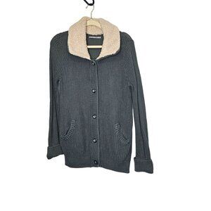 Rubbish Cotton Cardigan‎ With Faux Shearling Collar M Neutral Coastal Beachy